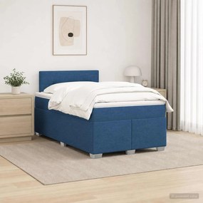 vidaXL Κρεβάτι Box Spring με Στρώμα και LED Μπλε 120 x 190 cm Ύφασμα