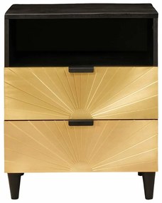 vidaXL Κομοδίνο Μαύρο και Χρυσό 50 x 33 x 60 εκ Μασίφ ξύλο μάνγκο