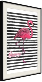 Αφίσα - Flamingo on Striped Background - 20x30 - Μαύρο - Με πασπαρτού