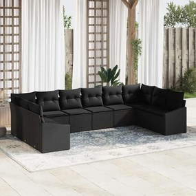 vidaXL Σετ Καναπέ Κήπου 10 pcs Μαύρο Πολυ ράταν