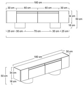Έπιπλο τηλεόρασης Haven Megapap χρώμα ανθρακί 180x30x50εκ.