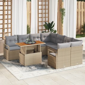 vidaXL Σετ Καναπέ Κήπου με μαξιλάρι 9 pcs Μπεζ και Γκρι Μεγάλο