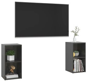 vidaXL Έπιπλα Τηλεόρασης 2 τεμ. Γυαλ. Γκρι 72x35x36,5 εκ. Επεξ. Ξύλο