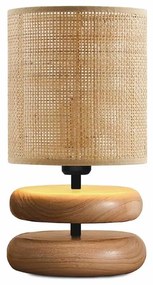 GloboStar® KLOO 204-0143 Boho Eπιτραπέζιο Φωτιστικό Μονόφωτο 1 x E27 IP20 Καφέ Ξύλο με Μπεζ Διάτρτητο Ύφασμα - Μ15 x Π15 x Υ35cm