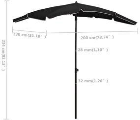 vidaXL Ομπρέλα Κήπου με Ιστό Μαύρη 200 x 130 εκ.