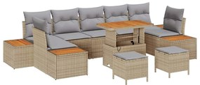 vidaXL Σετ Καναπέ Κήπου με μαξιλάρι 10 pcs Μπεζ Πολυ ράταν