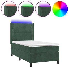 Κρεβάτι Boxspring με Στρώμα &amp; LED Σκ. Πράσινο 80x200 εκ Βελούδο - Πράσινο