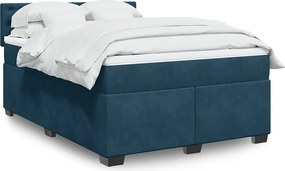 vidaXL Κρεβάτι Boxspring με Στρώμα Μπλε 160x200 εκ. Βελούδινο