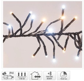 1512 Φωτάκια LED - 11 Μέτρα + 3 Μέτρα σύνδεσης, Κανονική Διάταξη, με χειριστήριο, 8 προγράμματα, Μαύρο καλώδιο PVC - Λευκό, Θερμό Λευκό