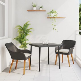 vidaXL Μαύρο σετ τραπεζαρίας κήπου 3 τεμαχίων από πολυ ρατάν