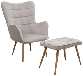 Πολυθρόνα - Μπερζέρα με υποπόδιο Lily Megapap μπεζ βελούδο - μεταλλικό πόδι χρώμα φυσικό 70x62x98εκ.