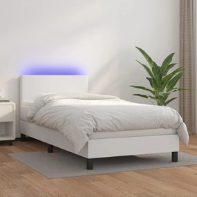 vidaXL Κρεβάτι Boxspring με Στρώμα &amp; LED Λευκό 100x200 εκ. Συνθ. Δέρμα