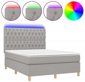 vidaXL Κρεβάτι Boxspring με Στρώμα &amp; LED Αν.Γκρι 140x190εκ. Υφασμάτινο