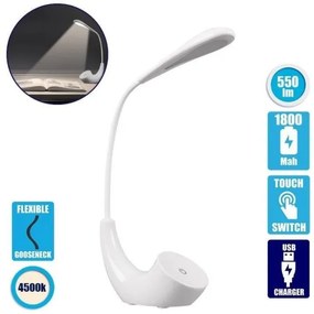 Επαναφορτιζόμενο USB Φωτιστικό Γραφείου LED 2.8 Watt Αφής TESLER Globostar-76500-Λευκό 76500