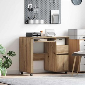 vidaXL Γραφείο με Ρόδες με συρτάρι artisan δρυς 91 x 50 x 77 εκ.