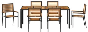 vidaXL Σέτ φαγητού για κήπο 7 pcs Μαύρο και Καφέ συνθετικό ρατάν
