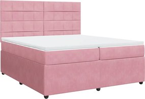 vidaXL Κρεβάτι Boxspring με Στρώμα Ροζ 200x200 εκ. Βελούδινο