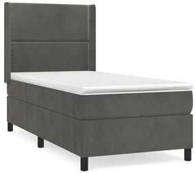 Κρεβάτι Boxspring με Στρώμα Σκούρο Γκρι 80x200 εκ. Βελούδινο - Γκρι