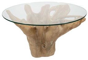 Coffee Table S Line ρίζα με γυάλινη επιφάνεια Ø90cm X Y50cm S1614-00N3