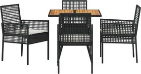vidaXL Σέτ φαγητού για κήπο 5 pcs Μαύρο συνθετικό ρατάν