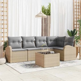 vidaXL Σετ Καναπέ Κήπου με μαξιλάρι 6 pcs Μπεζ Πολυ ράταν
