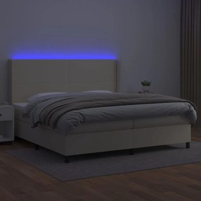 vidaXL Κρεβάτι Boxspring με Στρώμα &amp; LED Κρεμ 200x200 εκ. Συνθ. Δέρμα