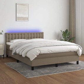 Κρεβάτι Boxspring με Στρώμα & LED Taupe 140x190 εκ. Υφασμάτινο