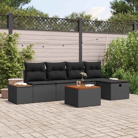 vidaXL Σετ Καναπέ Κήπου με μαξιλάρι 6 pcs Μαύρο Πολυ ράταν