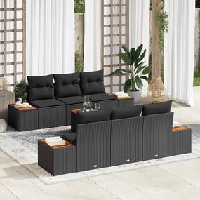 vidaXL Σετ Καναπέ Κήπου με μαξιλάρι 7 pcs Μαύρο Πολυ ράταν