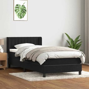 vidaXL Κρεβάτι Boxspring με Στρώμα Μαύρο 90x220 εκ. Βελούδινο