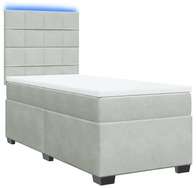 vidaXL Κρεβάτι Boxspring με Στρώμα Ανοιχτό Γκρι 90x190 εκ. Βελούδινο