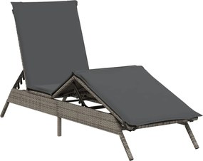 vidaXL Ξαπλώστρα με Μαξιλάρι Γκρι από Συνθετικό Ρατάν