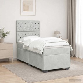 vidaXL Κρεβάτι box spring με στρώμα Ανοιχτό γκρι 90 x 200 cm Βελούδο