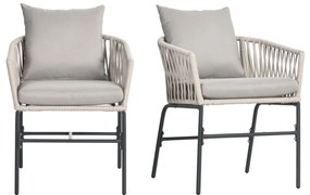 Outsunny Σετ 2 καρεκλών βεράντας, στυλ Boho, άνετο κάθισμα, μαξιλάρια καθίσματος, πλενόμενο κάλυμμα, μεταλλικό πλαίσιο, μπεζ