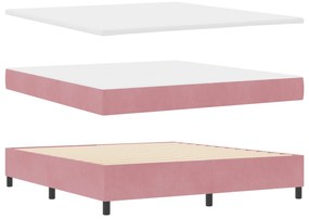 vidaXL Κρεβάτι Box Spring με Στρώμα & LED Ροζ 180x200 εκ Βελούδο