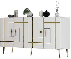 Μπουφές Line 475OLV1782 150x35x75cm White-Gold Particle Board, Melamine