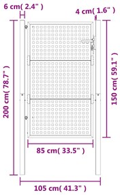vidaXL Πύλη Κήπου Ανθρακί 105 x 200 εκ. Ατσάλινη