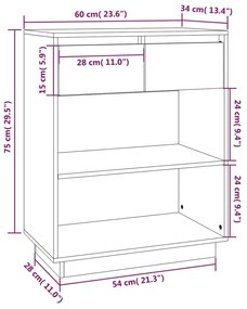 Ντουλάπι Κονσόλα Λευκό 60 x 34 x 75 εκ. από Μασίφ Ξύλο Πεύκου - Λευκό