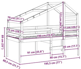 Κρεβάτι Υπερυψωμένο με Οροφή 75x190εκ. από Μασίφ Ξύλο Πεύκου - Καφέ