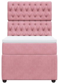 vidaXL Κρεβάτι Boxspring με Στρώμα Ροζ 80 x 200 εκ. Βελούδινο