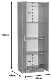 Ντουλάπα Jonar δίφυλλη oak μελαμίνης 60x42x180εκ