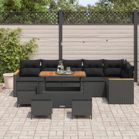 vidaXL Σετ Καναπέ Κήπου με μαξιλάρι 10 pcs Μαύρο Πολυ ράταν
