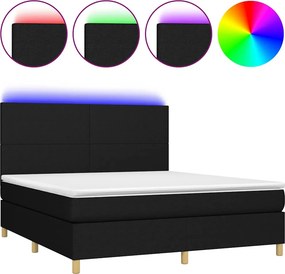 vidaXL Κρεβάτι Boxspring με Στρώμα &amp; LED Μαύρο 160x200 εκ. Υφασμάτινο