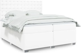 vidaXL Κρεβάτι Boxspring με Στρώμα Λευκό 200x200 εκ. Συνθετικό Δέρμα
