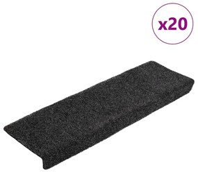 Αυτοκόλλητα Πατάκια Σκαλιών 20 τεμ. Μαύρα Ορθογώνια Άκρα 65x21x4 εκ.