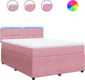 vidaXL Κρεβάτι Boxspring με Στρώμα Ροζ 160x200 εκ. Βελούδινο
