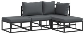 vidaXL Σετ Καναπέ Κήπου 4 pcs Μαύρο 211.5 x 141.5 x 71 εκ Αλουμίνιο