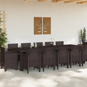 vidaXL Σετ Τραπεζαρίας Κήπου 13 Τεμαχίων με Μαξιλάρια Καφέ Πολυ Ρατάν