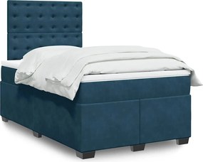 vidaXL Κρεβάτι Boxspring με Στρώμα Μπλε 120x190 εκ. Βελούδινο