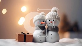 Intra Συλλεκτικό Ξύλινο Παζλ Plywood 4mm - Εορταστικά ειδώλια χιονάνθρωποι με κουτί δώρου Σε Ξύλινο Κουτί - Διαστάσεις: 10x10 cm – 25 κομμάτια